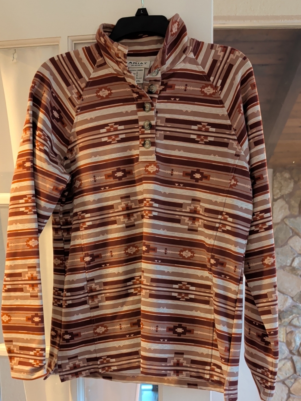 Ariat Southwestern Stripe Henley in Brown & Cream Tones